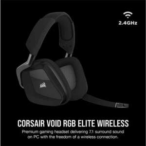 CORSAIR Vezeték Nélküli Headset, VOID RGB ELITE Wireless Premium Gaming, 7.1 Hangzás, RGB, fekete kép