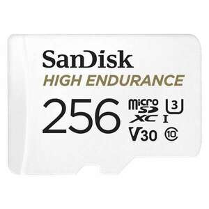 SanDisk MicroSD kártya, 256GB microSDXC High Endurance (100 MB/s, Class 10 U3, V30) + adapter kép