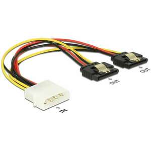 Delock Molex-tápkábel 4 tus csatlakozódugóval &gt; 2 x 15 tus SATA-csatlakozóhüvely, fém, 20 cm (85237) kép