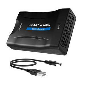 Scart -> HDMI átalakító adapter, Scart anya -> HDMI anya, analóg->digitális audio-video konverter, full HD, Kompatibilis Laptop / PC / TV / DVD, fekete kép