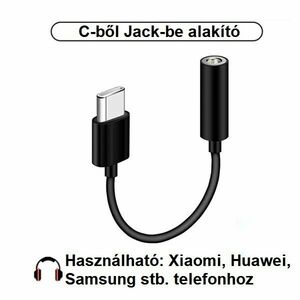 Telefon Type-C-ből Jack 3.5 mm-be való átalakító - Fekete kép