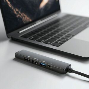 Multifunkciós USB Hub - HDMI + Type-C 3.0 - 3xUSB-A, 1xType-C - 5 Gbps, 100 W - fekete kép