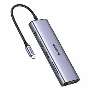 10 az 1-ben UGREEN CM498 USB-C adapter 3x USB-A 3.0, HDMI, VGA, RJ45, SD/TF, AUX 3, 5 mm, PD (15601) kép