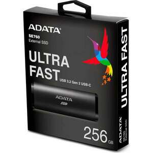 ADATA Külső SSD 256GB - SE760 (USB3.2 Type C, R/W: 1000/800 MB/s, Fekete) kép