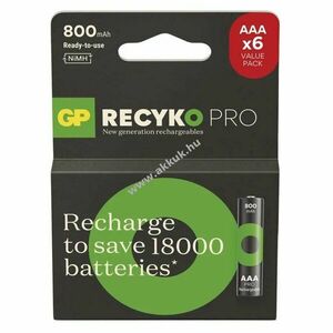 GP ReCyko Pro NiMH akku HR03 (AAA) 800mAh 6db/csomag kép