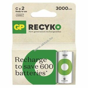 GP ReCyko Ni-MH akku HR14 bébi akku (C), 3000mAh 2db/csomag kép