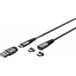 2in1 mágneses USB szövetkábel, 1m, 60W - A készlet erejéig! kép