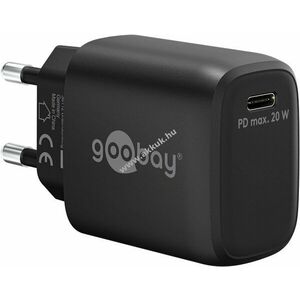 Hálózati USB-C gyorstöltő, 20W, fekete, Power Delivery, PD - A készlet erejéig! kép