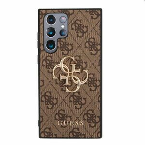 Tok Guess PU 4G Metal Logo for Samsung Galaxy S23 Ultra, barna kép