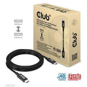 Club3D USB4 Gen3x2 Type-C Bi-Directional Cable 8K60Hz or 4K120Hz, Data 40Gbps, PD 240W(48V/5A) EPR M/M Cable 3m Black kép