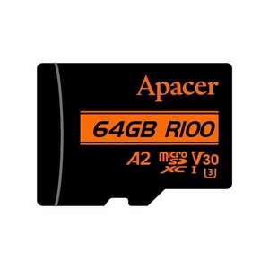 Apacer MicroSD kártya - 64GB microSDXC UHS-I U3 V30 A2 (R/W: 100/80 MB/s) + adapter kép