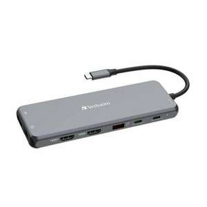 Verbatim USB-C Pro Multiport Hub CMH-13, 13 Port /HDMI, USB-A, USB-C, DP, RJ45, Audio/, Silver kép