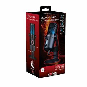 KONIX - DRAKKAR PC Fury Pro Asztali Streaming Mikrofon USB-s Tripod Állványnal, Fekete kép