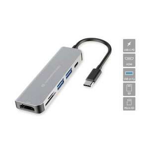 Conceptronic Notebook Dokkoló - DONN02G (Bemenet: USB-C, Kimenet: HDMI+USB-C PD: 60W+USB-A+SD/TF, szürke) kép