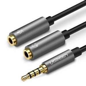 UGREEN AUX audio elosztó 3, 5 mm-es mini jack kábel (male) fejhallgatóhoz + mikrofonhoz (female), 20 cm (fekete-szürke) kép