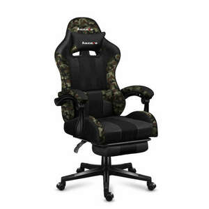 Gamer szék lábtartóval , professzionális játékszék, Acél, Textil Szövet anyag, 130 Kg, Nyakpárna, Fejpárna, Camo kép