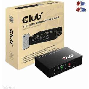 Club3D HDMI Switchbox 3 Eingänge -> 1 Ausgang 8K60Hz UHD retail (CSV-1381) kép