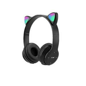 Y47 cat füles vezeték nélküli fejhallgató, összecsukható, Bluetooth 5.0, RGB interaktív LED-ek, TF kártyanyílás, MP3/WAV lejátszás, fekete kép