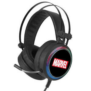 Marvel fejhallgató - Marvel 001 USB-s gamer fejhallgató RGB színes LED világítással, állítható mikrofonnal fekete (MHPGMV001) kép