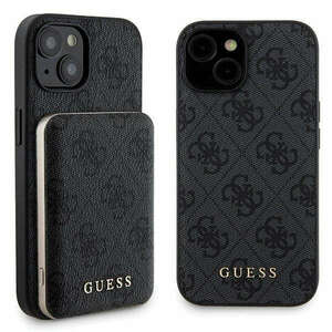 Guess 4G Metal Logo case set for iPhone 15 + 5000mAh MagSafe power bank - black kép