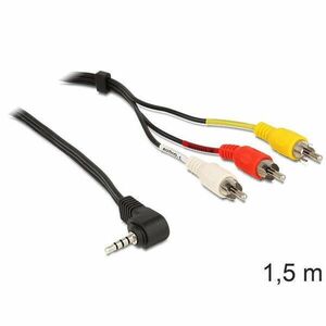 DeLock Cable Stereo jack 3.5mm 4 pin male angled > 3x RCA male 1, 5m (84504) kép