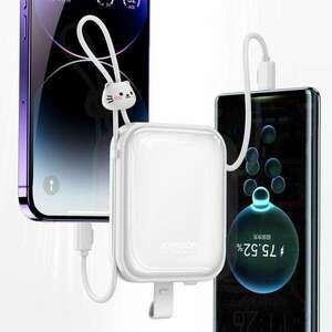 Joyroom powerbank USB C és Lightning kábelekkel és állvánnyal Cutie Series 10000mAh 22.5W fehér (JR-L008) kép