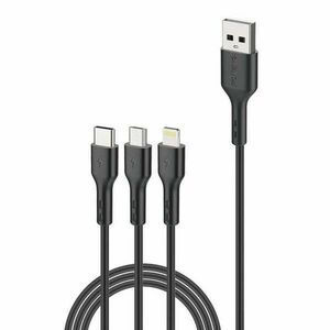 Foneng X36 3in1 USB to USB-C / Lightning / Micro USB Cable, 2.4A, 2m (Black) kép