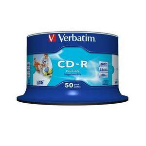 VERBATIM CD-R lemez, nyomtatható, matt, no-ID, AZO, 700MB, 52x, 50 db, hengeren, VERBATIM kép