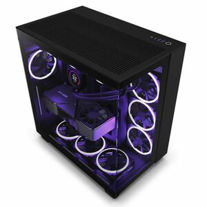 NZXT case H9 Flow Dual-chambers ATX / 4x120mm fan / akár 10xfan / mesh top / glass side panel, front / fekete kép