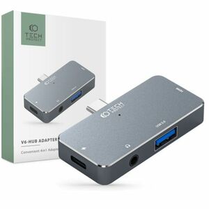 Tech-Protect V6 HUB adapter USB / USB-C / HDMI / 3.5mm jack, szürke kép