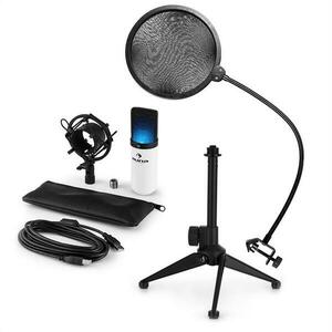 Auna MIC-900WH-LED V2, háromrészes USB mikrofon készlet, kondenzátoros mikrofon + pop szűrő + asztali állvány kép