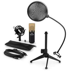 Auna auna MIC-900BG-LED V2, háromrészes USB mikrofon készlet, kondenzátoros mikrofon + pop szűrő + asztali állvány kép