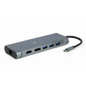 GEMBIRD A-CM-COMBO8-01 USB Type C 8in1 multi port adapter Hub 3.0 HDMI DisplayPort VGA PD card reader LAN stereo (A-CM-COMBO8-01) kép