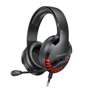 AWEI sztereó fejhallgató / gamer headset - FEKETE - 3, 5mm Jack / USB csatlakozó, mikrofon, hangerőszabályzó, virtuális 7.1 térhangzás, piros világítás - ES-770I - GYÁRI kép