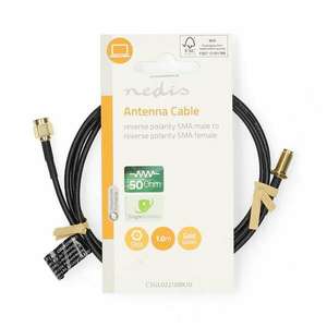 Antenna Kábel | RP SMA Dugasz | RP SMA Aljzat | Aranyozott | 50 Ohm | Egyes Árnyékolás | 1.00 m | Kerek | PVC | Fekete | Label kép