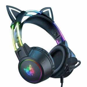 ONIKUMA X15 PRO gaming fejhallgató, macskafüllel, RGB világítással, fekete kép