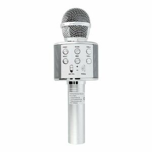 Bluetooth karaoke mikrofon, vezeték nélküli, TF kártya/pendrive, ezüst, CR58 kép