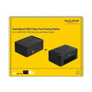 Delock USB duális dokkoló állomás 2 db. SATA HDD / SSD számára klónozó és törlő funkcióval kép