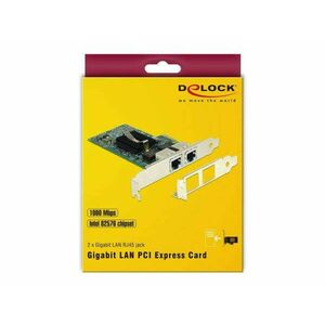 DELOCK PCI-E x1 Vezetékes hálózati Adapter, 2x Gigabit LAN i82576 kép