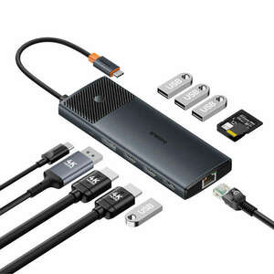 USB HUB 11in1 Baseus Metal Gleam Series II USB-A/USB-C PD/HDMI/DP/RJ45/SD/TF - black kép