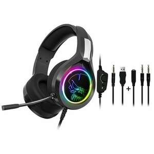 Spirit of Gamer Fejhallgató - PRO-H8 RGB Dark (MultiPlatform, mikrofon, 3.5mm jack, hangerőszabályzó, 2m kábel, fekete) kép