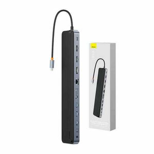 Baseus EliteJoy Gen2 12 az 1-ben HUB, USB-C + 2xHDMI + 3xUSB 3.0 + PD + DP + SD/TF + RJ45 + USB-C + 3.5mm (sötétszürke) kép