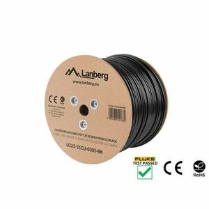 Lanberg LCU5-21CU-0305-BK 305m Cat5e U/UTP AWG24 Fca PE árnyékolatlan fekete kültéri kábel kép