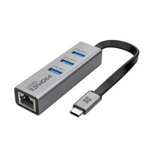 Promate USB Hub - GIGAHUB C (USB-C 4in1 HUB, RJ45, 2xUSB 3.0, SD, mSD, szürke) kép