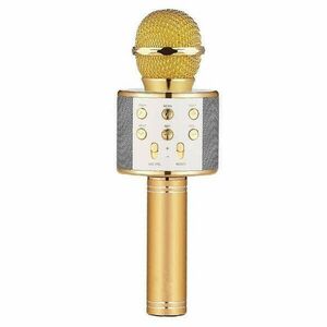 karaoke mikrofon, vezeték nélküli, integrált hangszóró, bluetooth, SD kártya, Gold kép