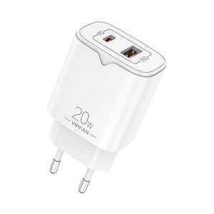 Vipfan E08 hálózati töltő USB + USB-C, 20W PD + QC 3.0 fehér kép