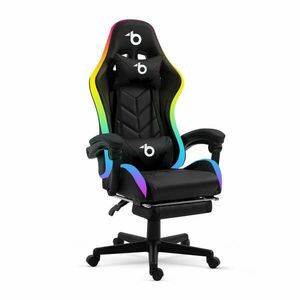 RGB LED gamer szék - karfával, párnával - fekete kép