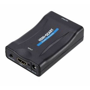 HDMI -&gt; Scart átalakító adapter, HDMI anya -&gt; Scart anya, digitális-&gt;analóg audio-video konverter, full HD, Kompatibilis Laptop / PC / TV / DVD, fekete kép