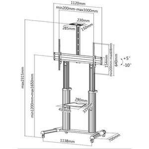 Equip TV állvány, 650605 (60"-100" álló, dönthető, állítható magasság, gurulós, Max.: 100kg, fekete/ezüst) kép