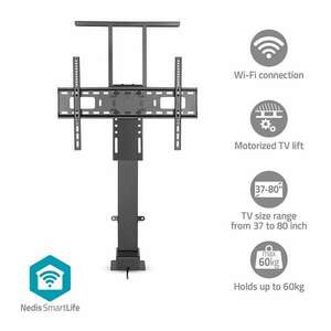 Nedis LCD TV tartó konzol Smart Wi-Fi motoros TV állvány Motoros TV Lift 37 - 80 " Maximális támogatott képernyő súly: 60 kg Beépített szekrény tervezés Emelési tartomány: 68 - 158 cm Távvezérelt TVSM5840BK kép